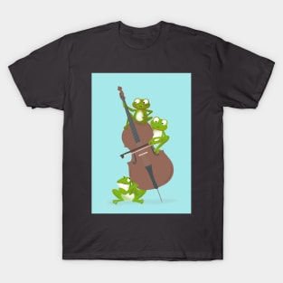 Three funny frogs playing the double bass T-Shirt